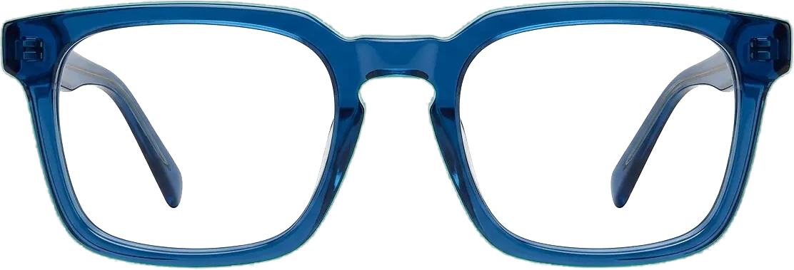 Blaue eckige Kunststoffbrille, Frontansicht