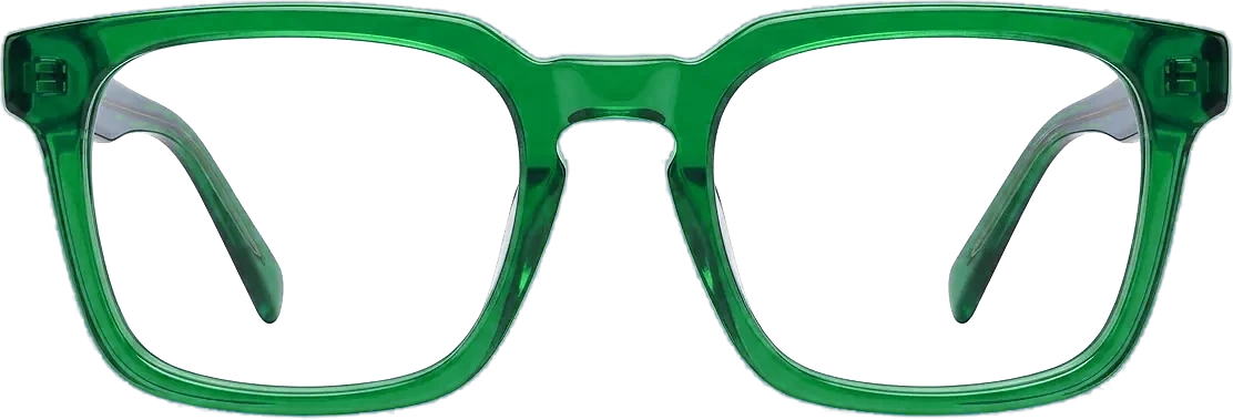Grüne eckige Kunststoffbrille, Frontansicht