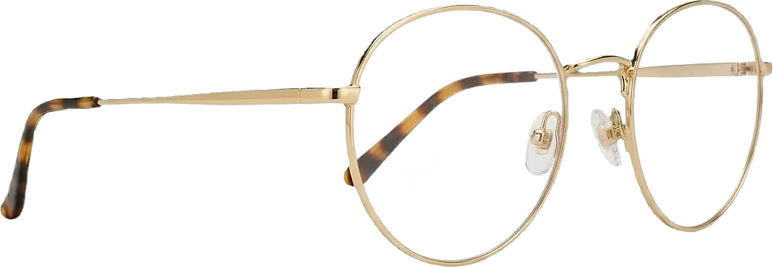 Goldfarbene Metallbrille mit runden Gläsern, Seitenansicht